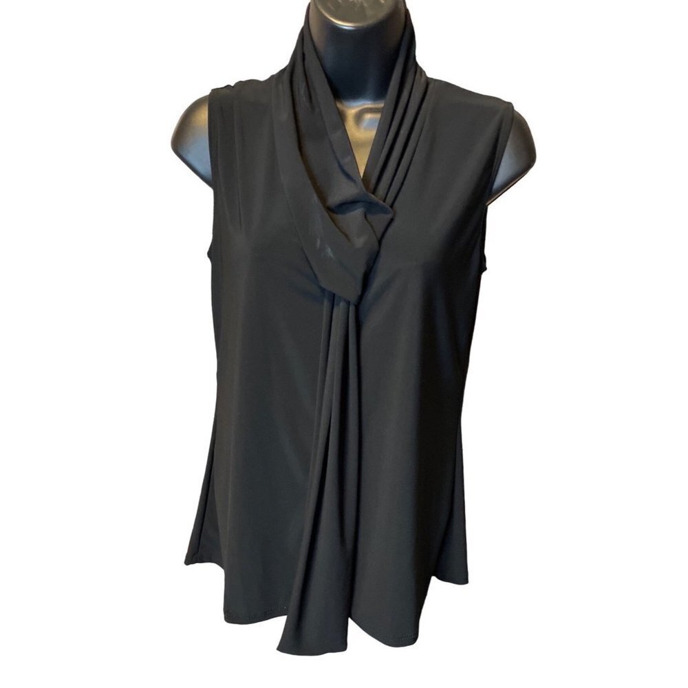 Rachel Black Sleeveless Faux Wrap Neck Blouse Sz L